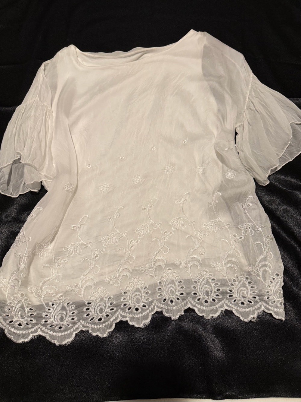 Italian Silk White Eyelet Embroidered Blouse S Boho Cottagecore Romantic